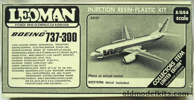 Leoman 1/144 Boeing 737 300 Western Airlines - (737-300), A8420 plastic model kit
